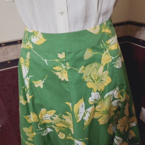 VINTAGE ST. JOHNS BAY TROPICAL GREEN AUDREY FLORAL A-LINE SKIRT SIZE 4 NWT - Picture 2 of 8